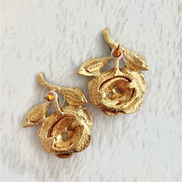 Oscar de la Renta Enamel Rose Earrings - Picture 3 of 7